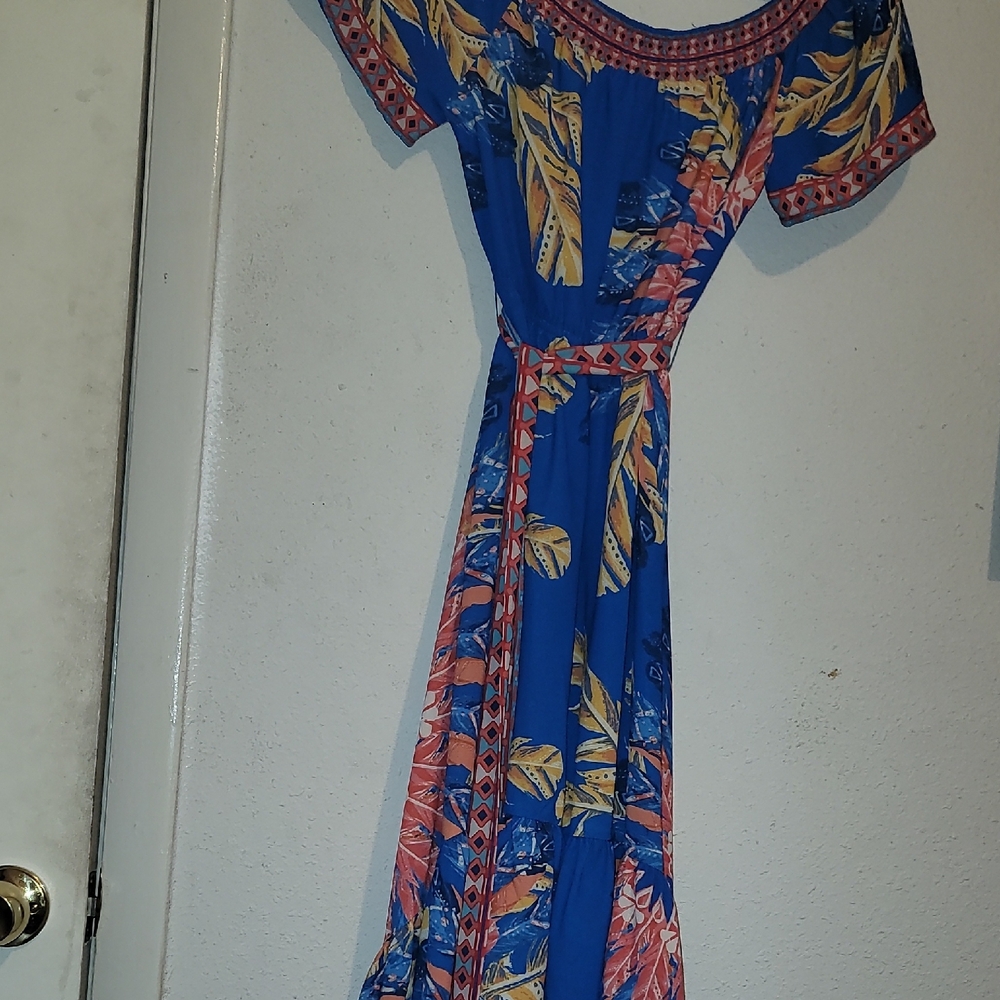 Flying Tomato Blue Off-the-Shoulder Maxi Dress